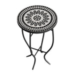 35cm Dia X 54cm H Outdoor Mosaic Accent Side Table Plant Stand | Black & White