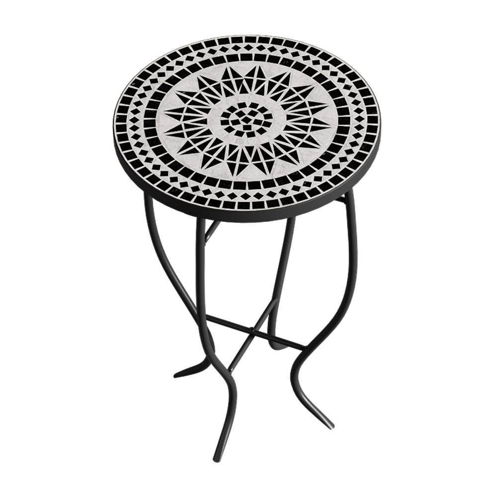 35cm Dia X 54cm H Outdoor Mosaic Accent Side Table Plant Stand | Black & White