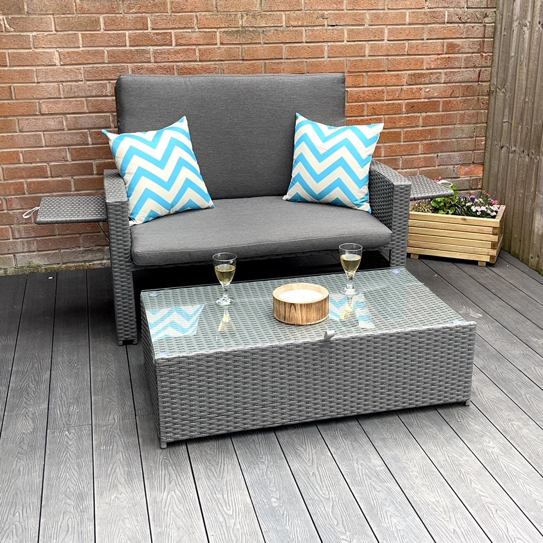Oasis 2 Seater Outdoor Rattan Sofa & Daybed For Garden Patio Relaxation | Grey