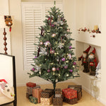 6ft Artificial Prelit Christmas Tree W/ Led Lights, Purple Ornaments | 6ft | Green