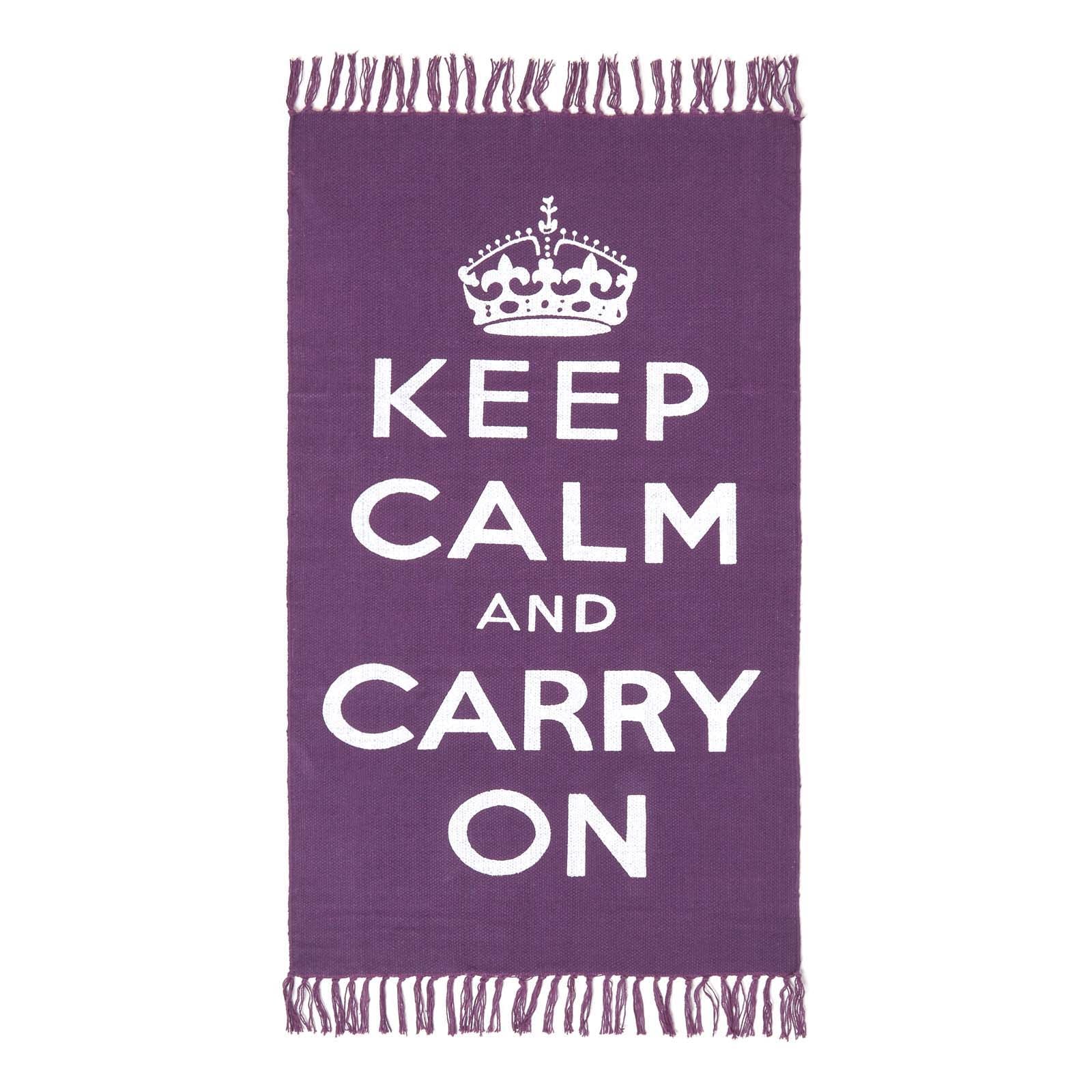 Keep Calm And Carry On Handwoven 100% Cotton Rug | 60cm x 100cm | Purple