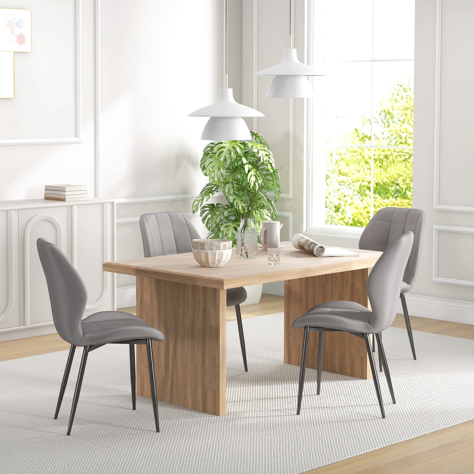 Dining Chairs Set Of 4, Flannel Upholstered Kitchen Chairs | Light Slate Gray