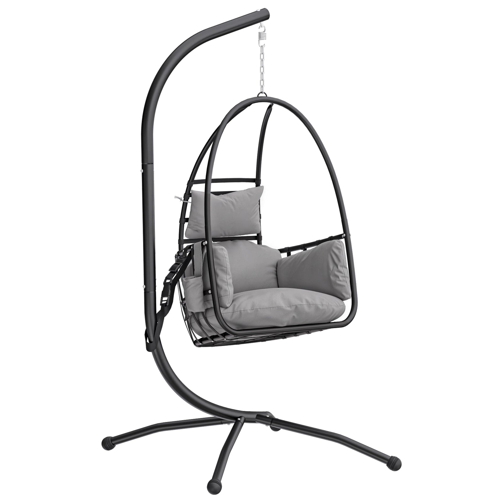 Hanging Egg Chair, Swinging Hammock Chair With Stand, Dark Grey