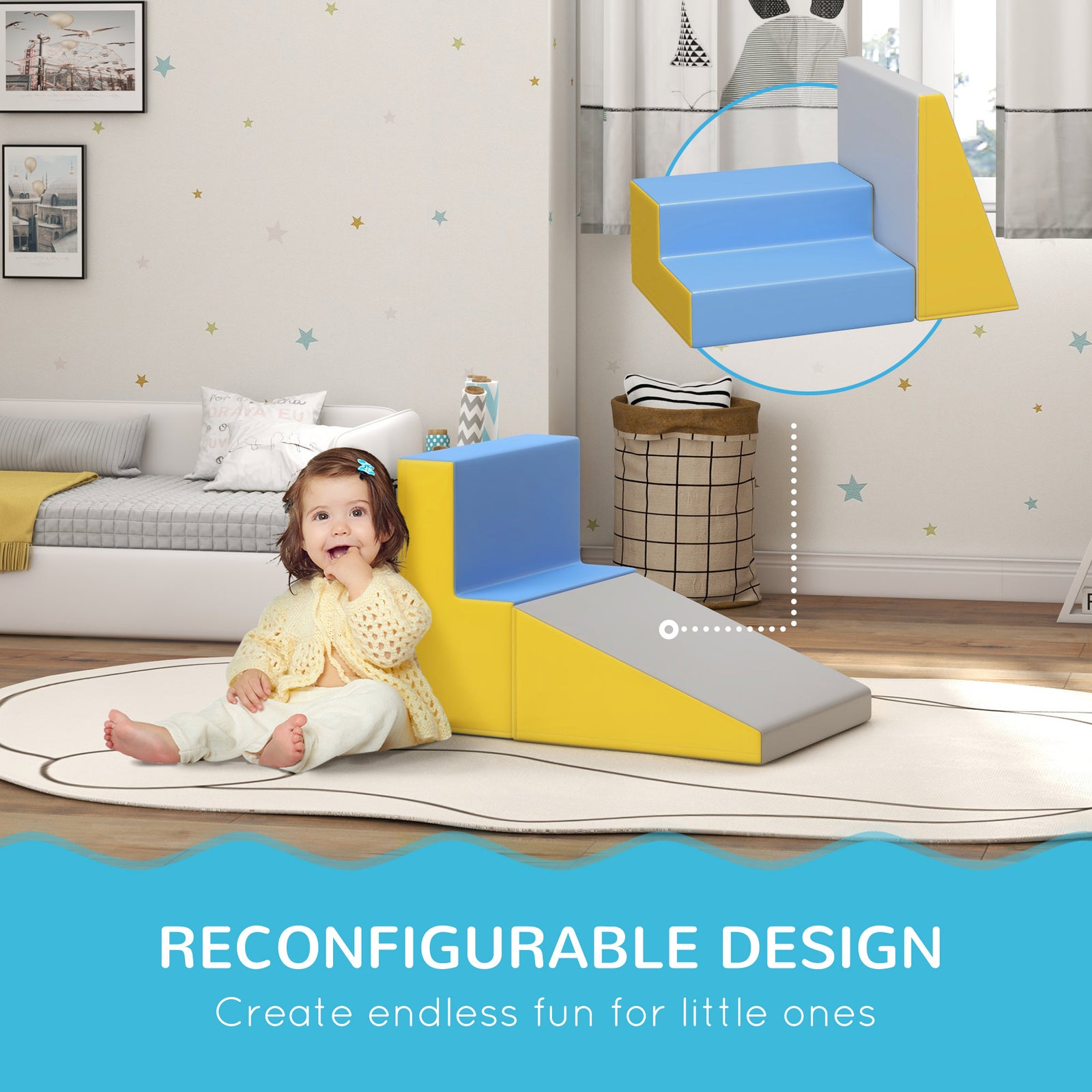 2 Piece Soft Play Set For Toddler Climb And Crawl | Grey