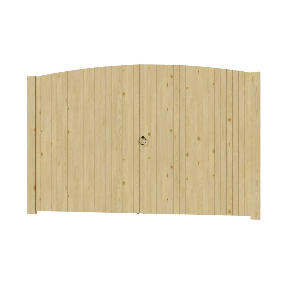 Heavy-duty Solid Spruce Wood Arched Double Door Gate With Clear Varnish Finish, Weather-resistant,hardware Kit Included For Driveway Use & Farm Entrance | Small