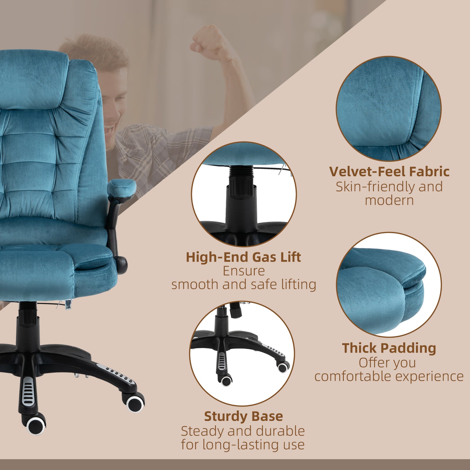 Reclining Chair Heating Massage 6-point | Blue