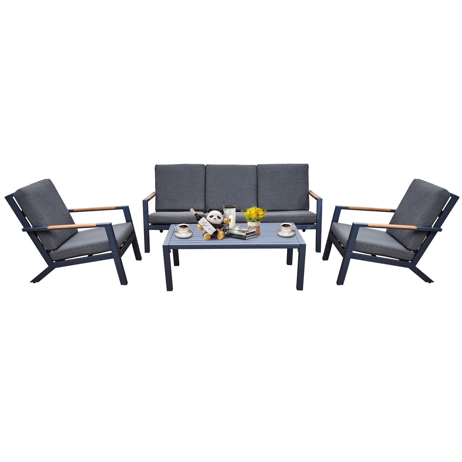 Malibu Aluminium 5 Seat Lounge Set In Grey With Olefin Cushions & Syn-teak Arms | Grey