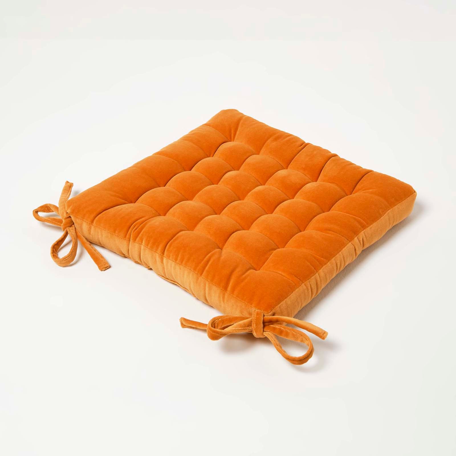 Quilted Velvet Chair Pad, 40 X 40 Cm | Set-of-1 | Orange