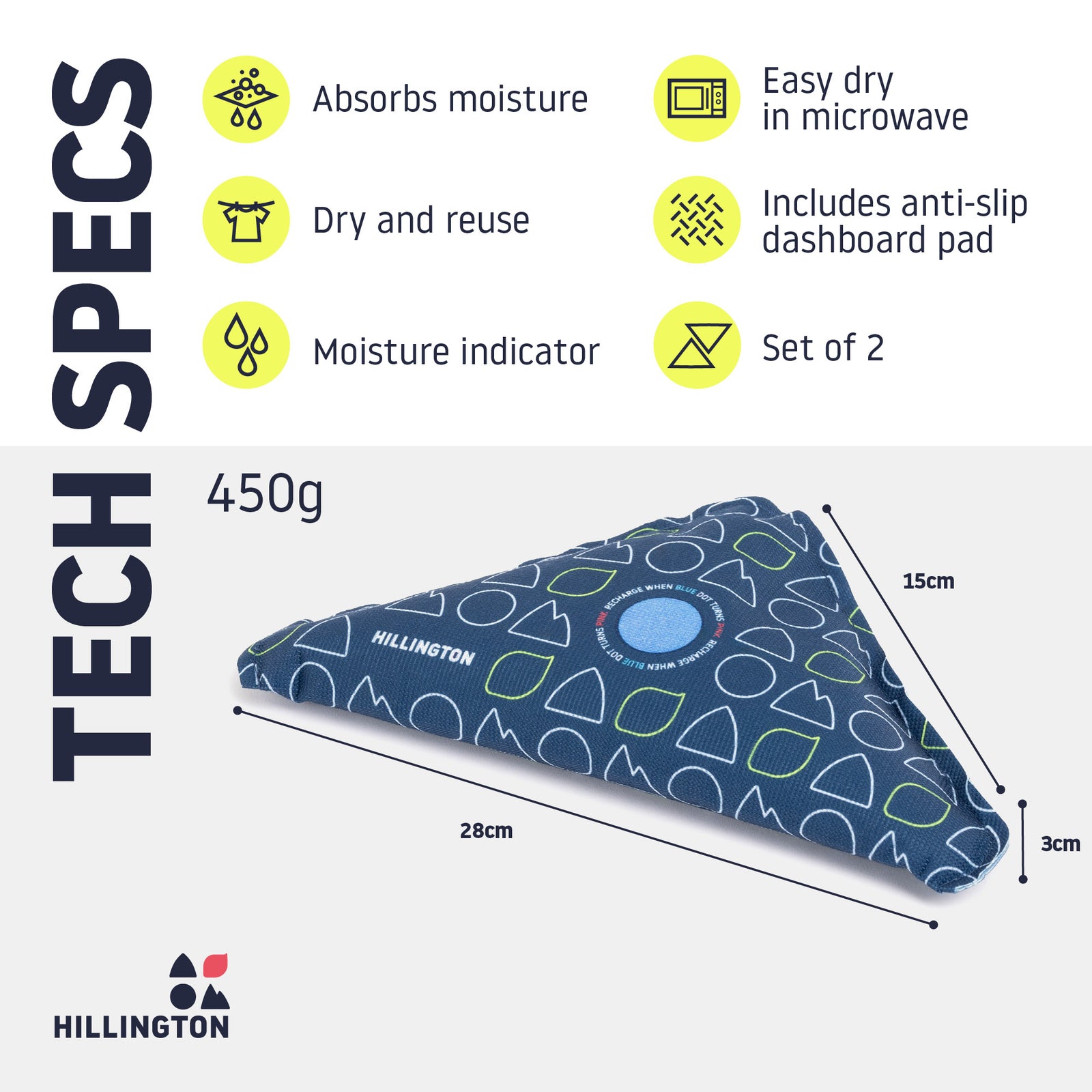 2 Pack Triangle Car Dehumidifier Bags 450g Reusable Moisture Control