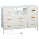 HOMCOM Boucle Chest Of Drawers, 2 Usb & 2 Ac Ports, 8 Drawers Dresser