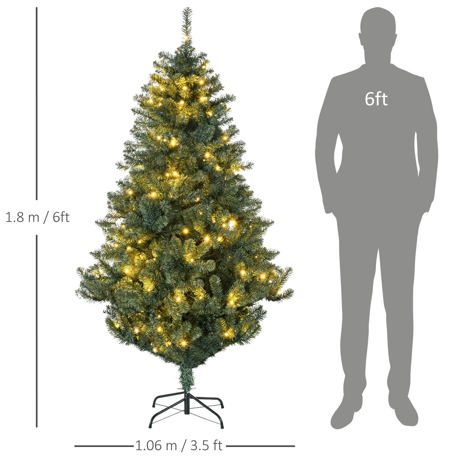 6ft Artificial Christmas Tree With Led Lights, Decoration, Auto Open | 6ft | Green