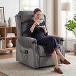 Power Lift Recliner Chair With Vibration And Heat, Wood Grip | Light Grey