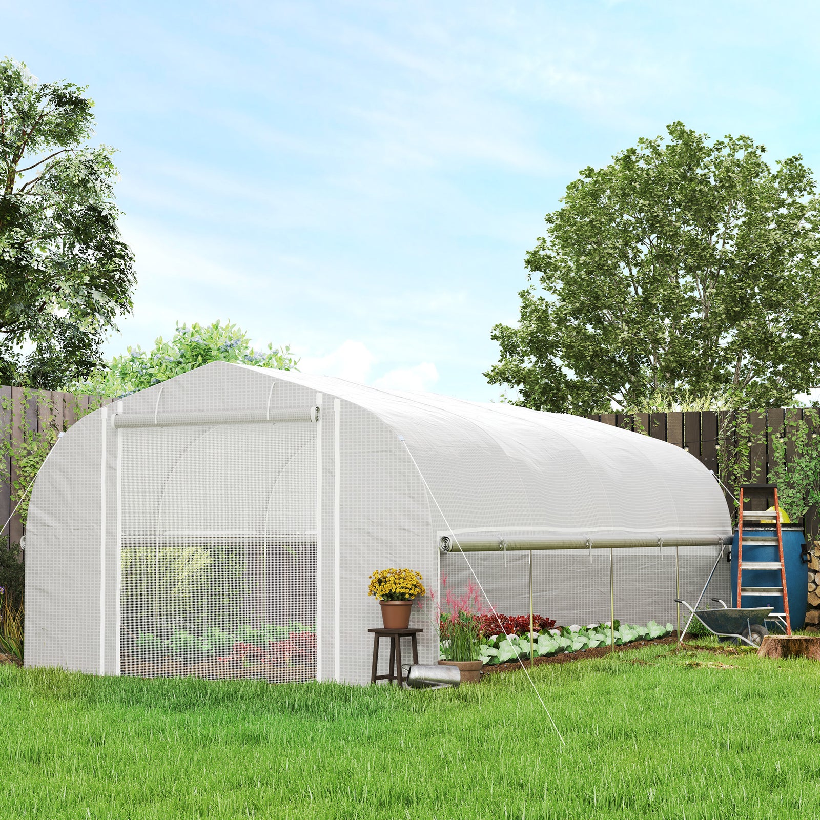 6x3x2m Polytunnel Greenhouse, Roll-up Sidewalls, White