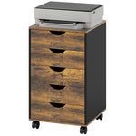 HOMCOM Filing Cabinet With 5 Drawers, Under Desk Drawer, Rustic Brown