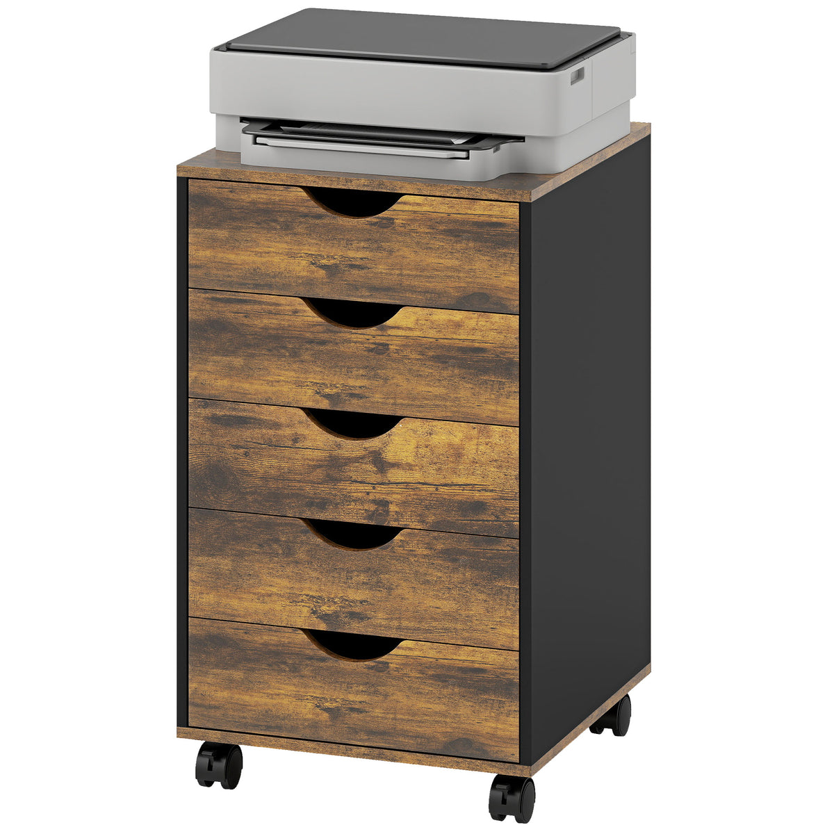 HOMCOM Filing Cabinet With 5 Drawers, Under Desk Drawer, Rustic Brown