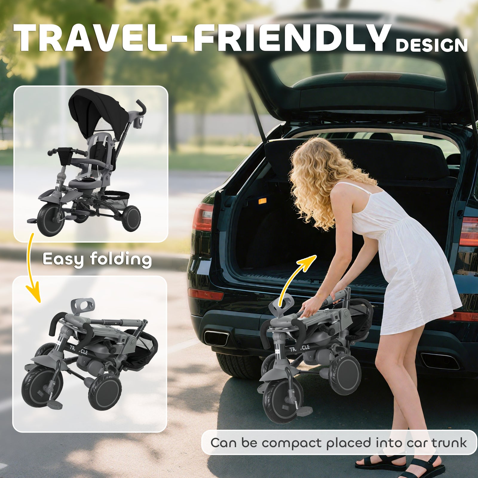 6 In 1 Kids Trike, Toddler Tricycle With Parent Handle | Black