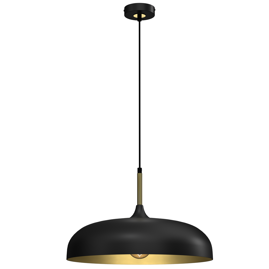 Lincoln 45cm Pendant Lamp Stylish Hand Made Scandi Style Lamp With A Golden Finish To The Shade Interior 1xe27 | 45cm | Black