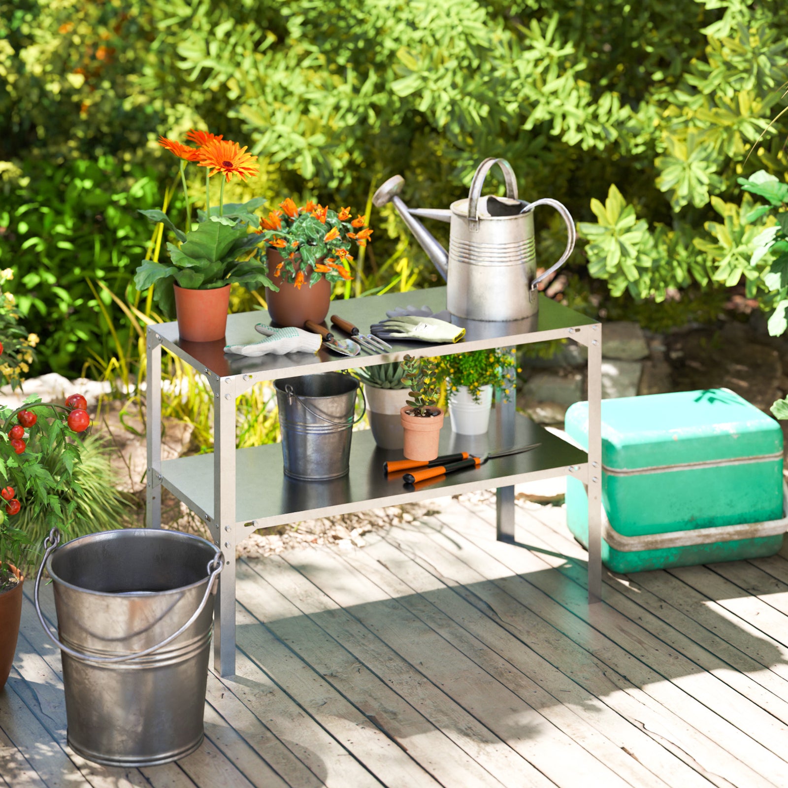 2 Tier Potting Bench Table, Galvanised Work Bench