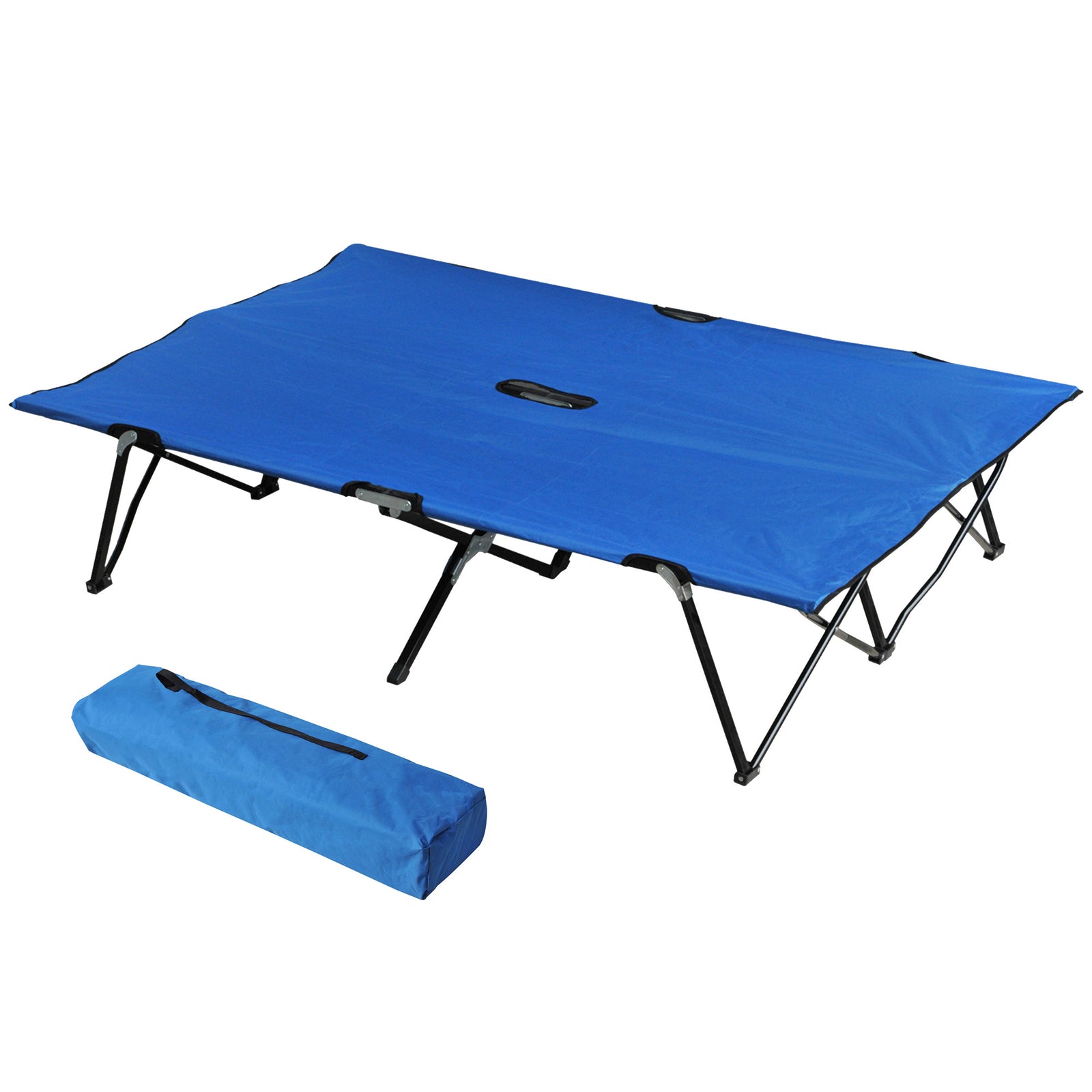 Double Camping Folding Cot Outdoor Portable Sleeping Bed | Blue