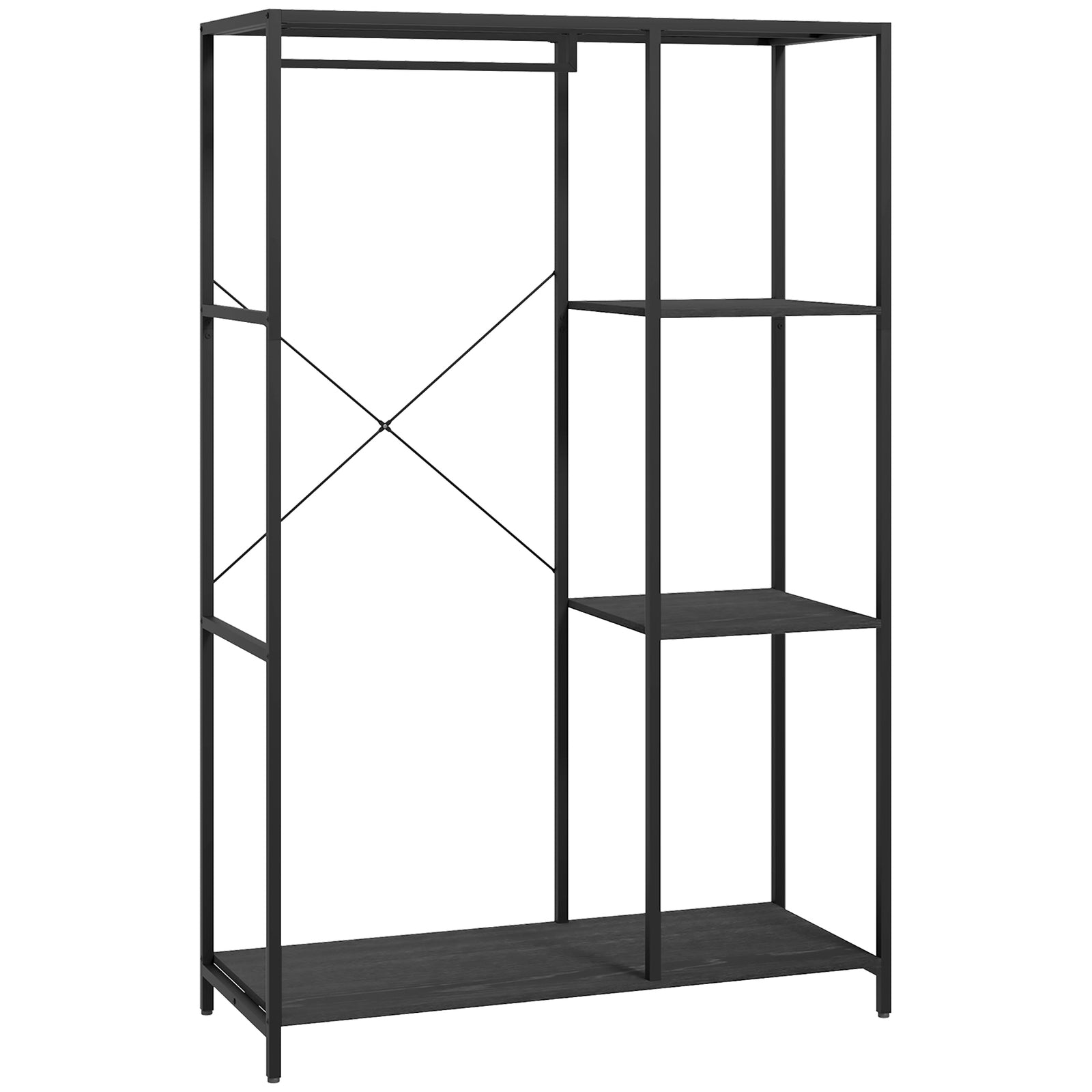Coat Rack Stand With Hanging Rail And Storage Shelves