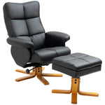 Recliner Chair And Footstool Pu Leather Wooden Base | One Size | Black