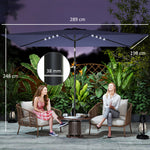 3 X 2 M Garden Parasol Umbrella With Light, Outdoor Patio Umbrella | Navy Blue