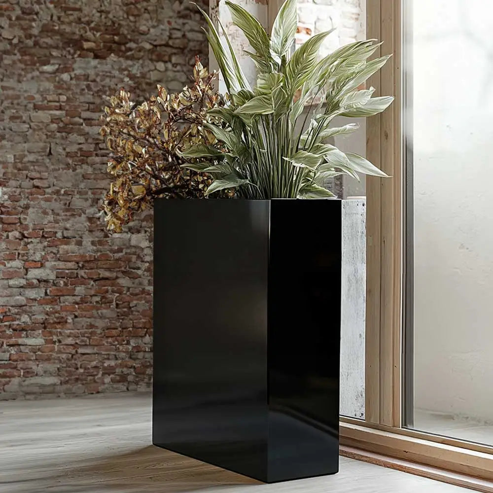 Long Zinc Galvanised Tall Trough Planter | 75cm x 25cm x 90cm | Glossy Black