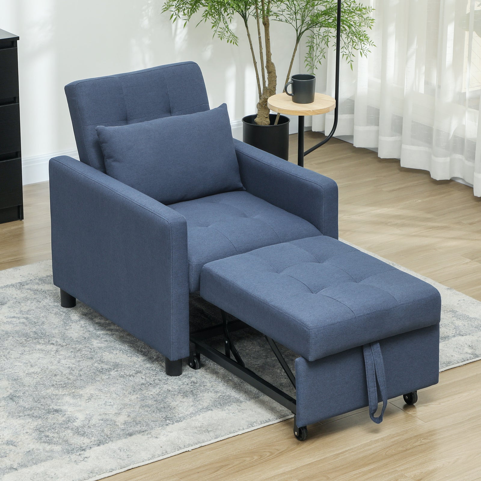 Convertible Single Chair Bed With Upholstered Fabric | Blue