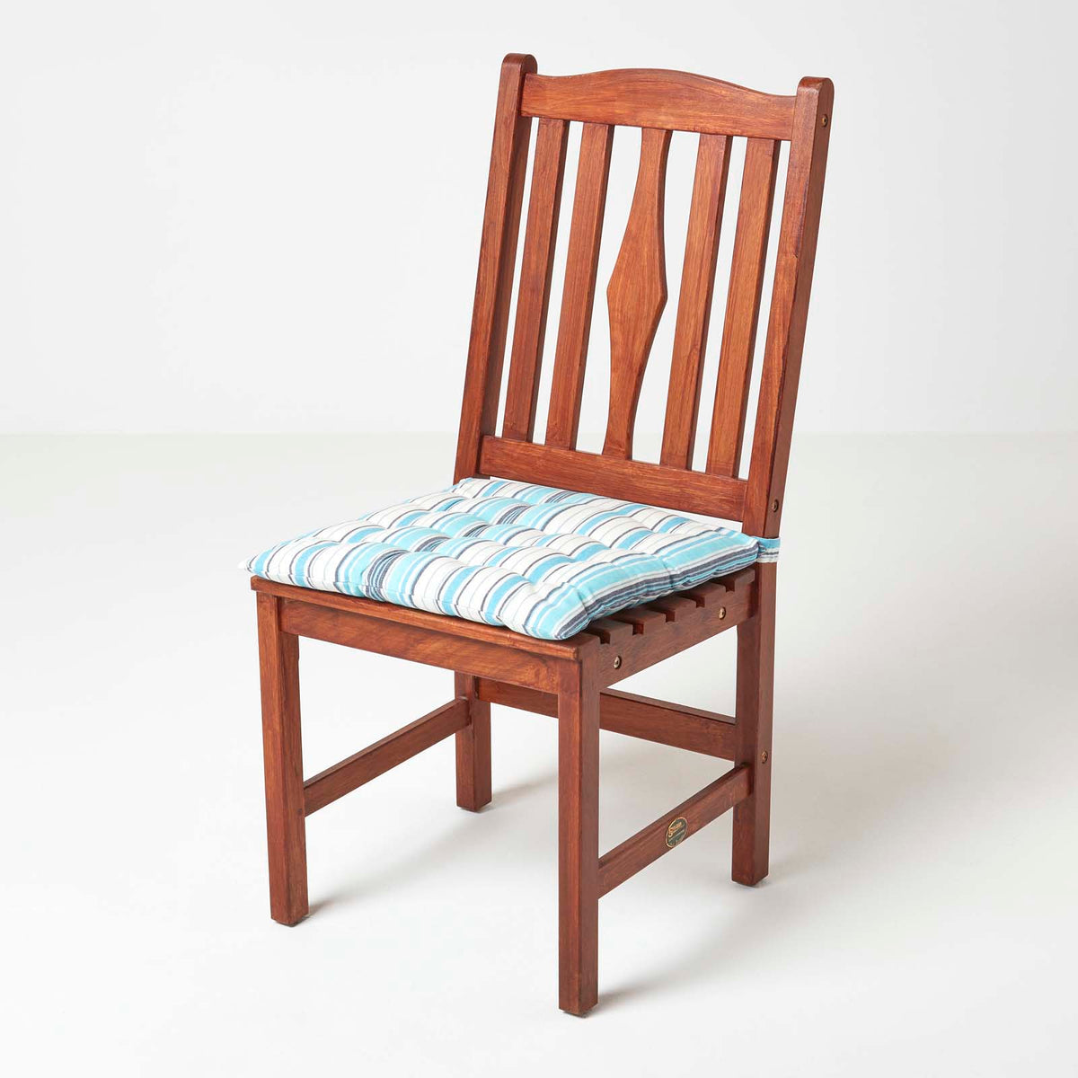 Striped Seat Pad With Button Straps 100% Cotton, 40 X 40 Cm | Set of 1 | Blue