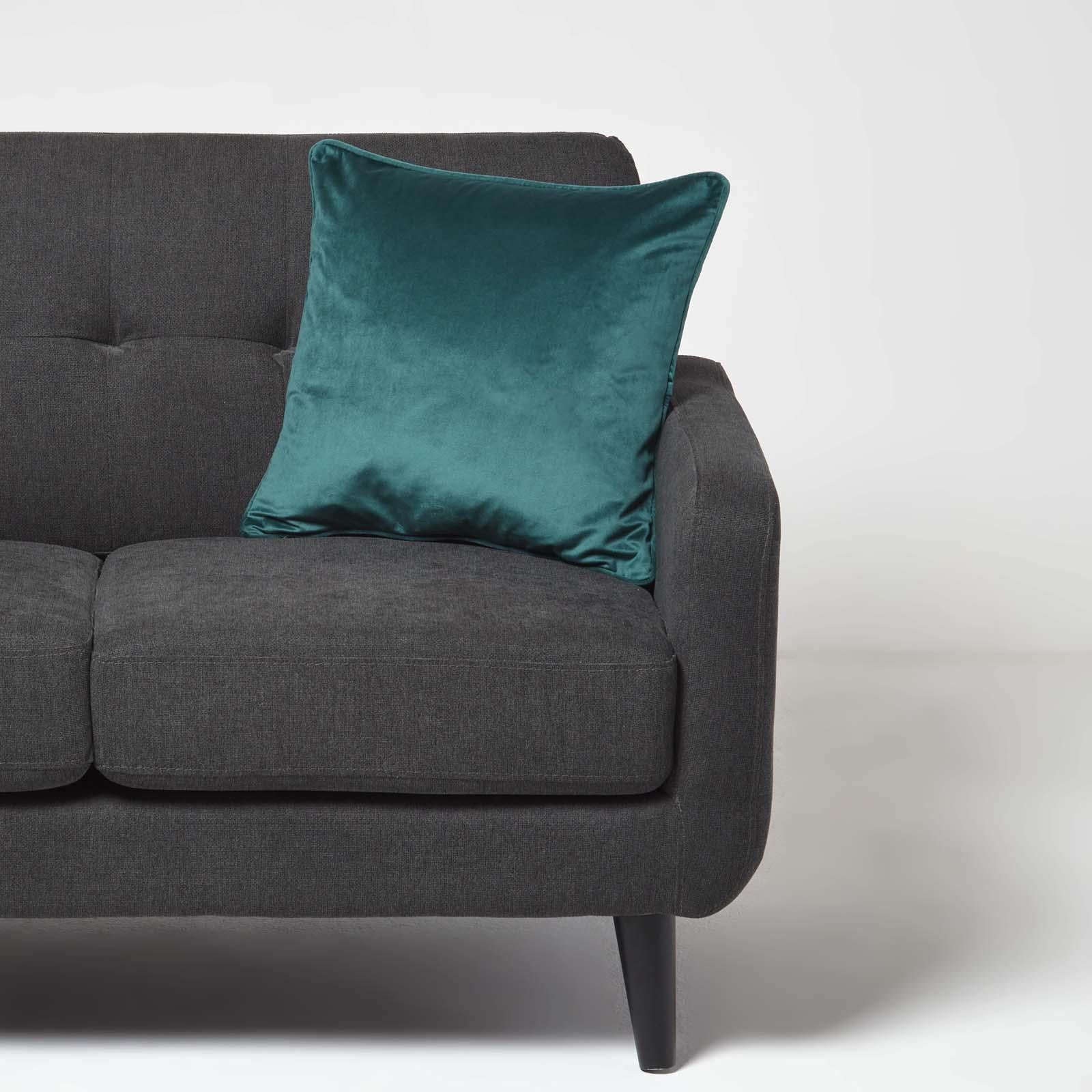 Filled Velvet Cushion With Piped Edge 46 X 46 Cm | 45cm x 45cm | Green