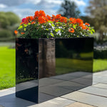Long Zinc Galvanised Tall Trough Planter | 100cm x 35cm x 80cm | Black Gloss