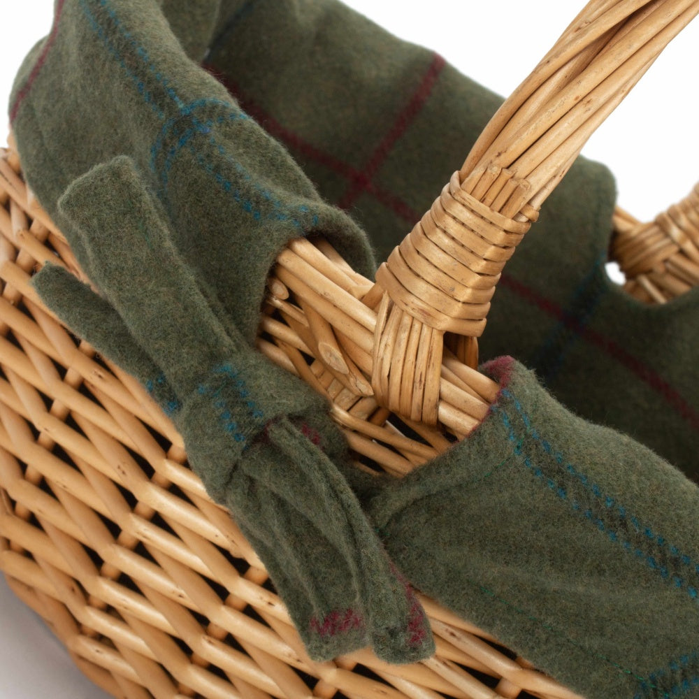 Wicker Shopping Basket Buff Willow Oval Shopper | Forest Green