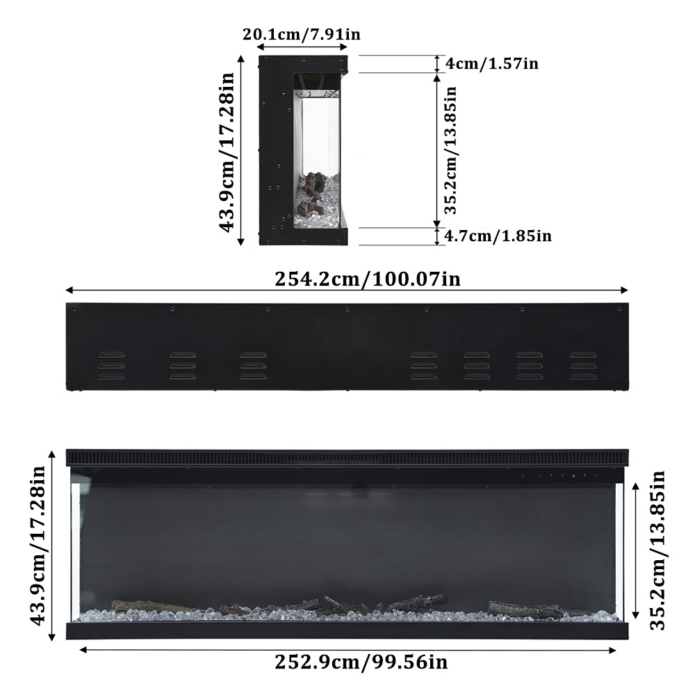 100''recessed & Freestanding Electric Fireplace – 12 Led Flame Colors, 900w/1800w Heat Settings, Touch Screen & Remote With Thermostat & Timer