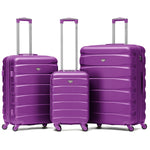 Set Of 3 Hard Shell Suitcase Cabin & Check In Cases With Tsa Lock - Overhead Cabin With Medium & Large Check-in Bag | Set of 3 | Purple