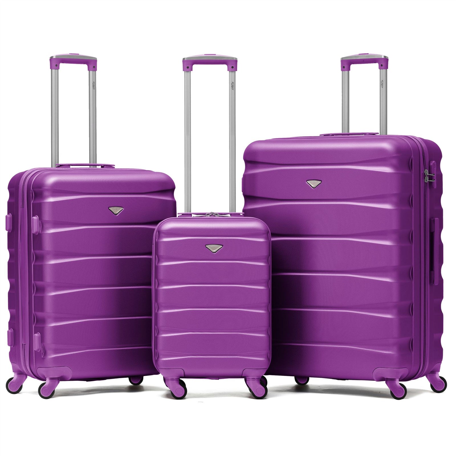 Set Of 3 Hard Shell Suitcase Cabin & Check In Cases With Tsa Lock - Overhead Cabin With Medium & Large Check-in Bag | Set-of-3 | Purple