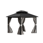 10x10ft Hardtop Aluminium Patio Gazebo With Curtains & Mesh Screens, Double Roof | Medium | Black