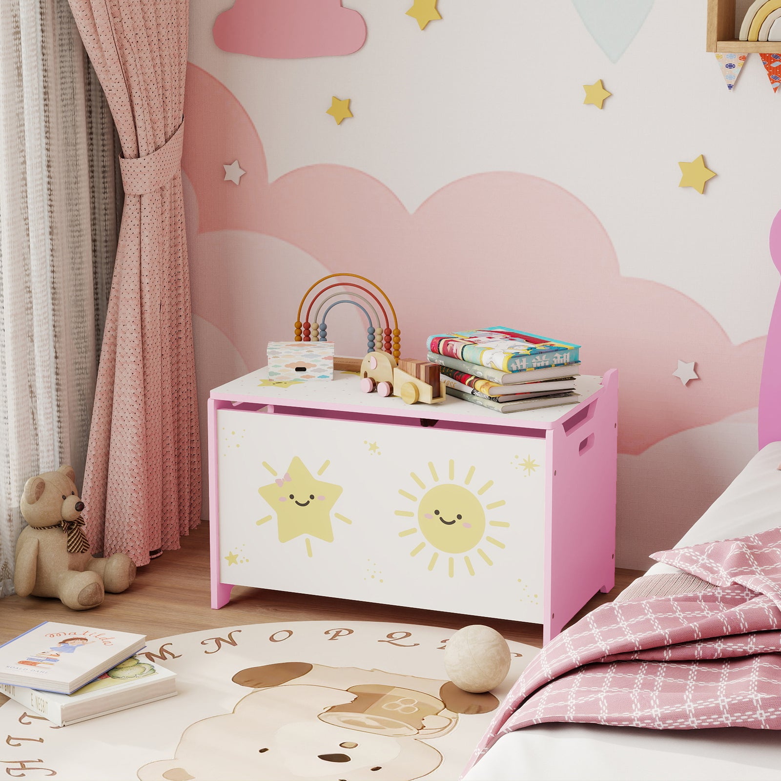 Toy Box With Lid, Safety Hinges For Kids, Nursery, Bedroom | Pink