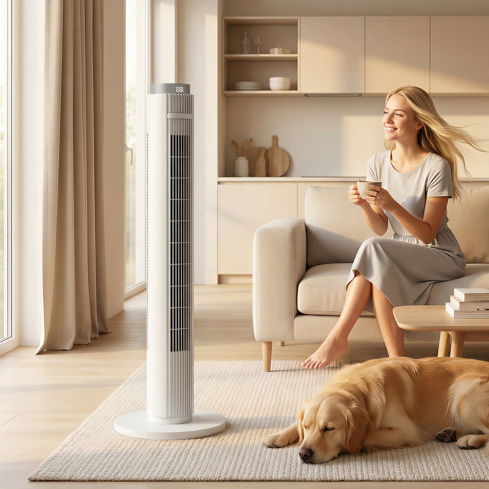 96cm Tower Fan, Standing Floor Fan With Remote Control | White