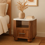 Beaumont Marble Bedside, 1 Drawer, 1 Open Shelf, White and Brown | 9 | Brown