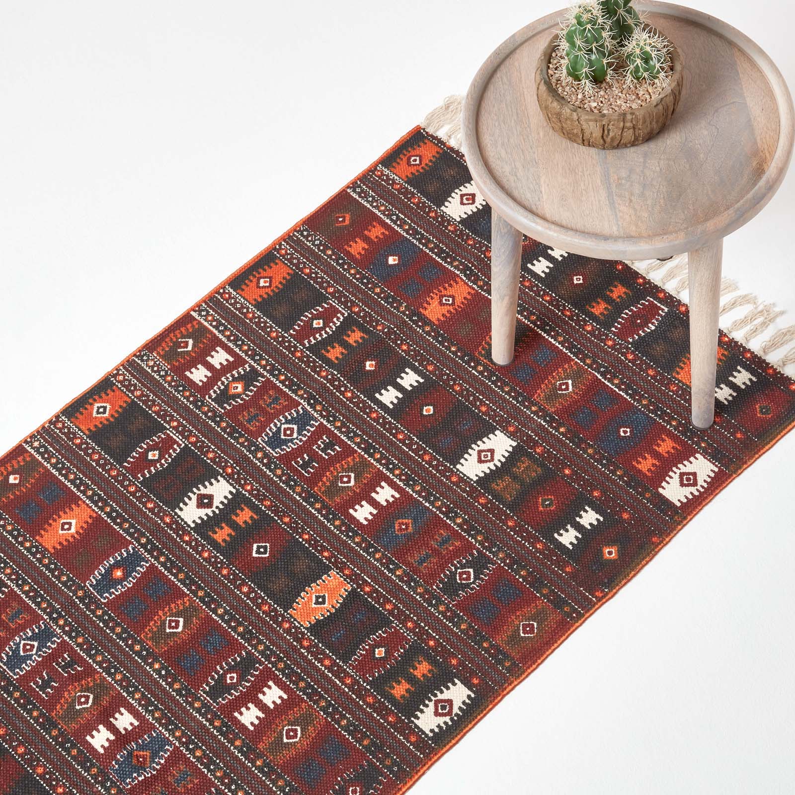 Terracotta, Black And Brown Cotton Kilim Rug | 200cm | Terracotta