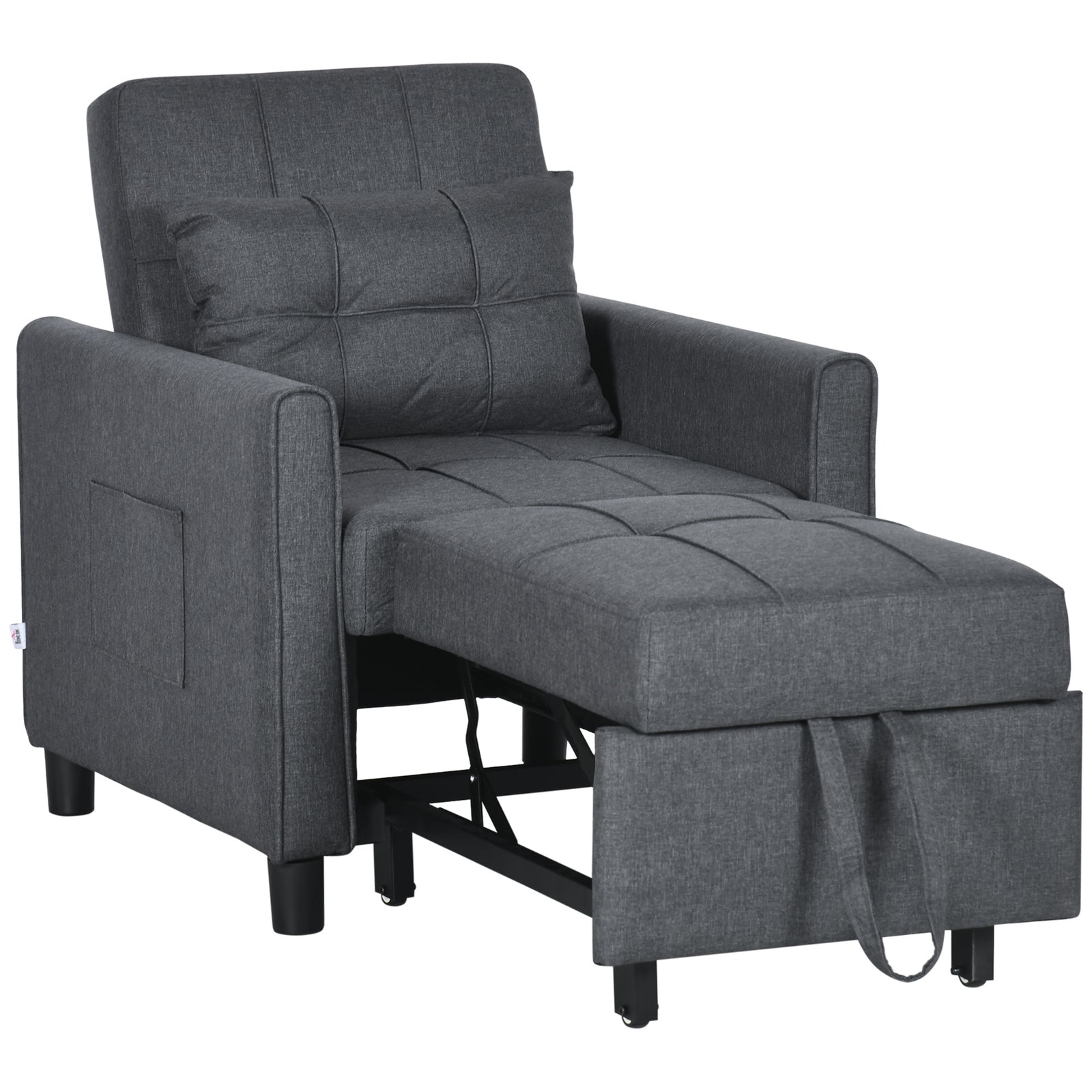 Pull Out Chair Bed Sleeper Chair With Pillow Side Pockets | One Size