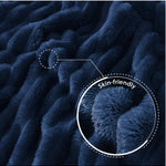 Ribbed Jacquard Fleece Blanket Throw Soft Warm Bed & Sofa Cover | 150cm x 200cm | Navy Blue