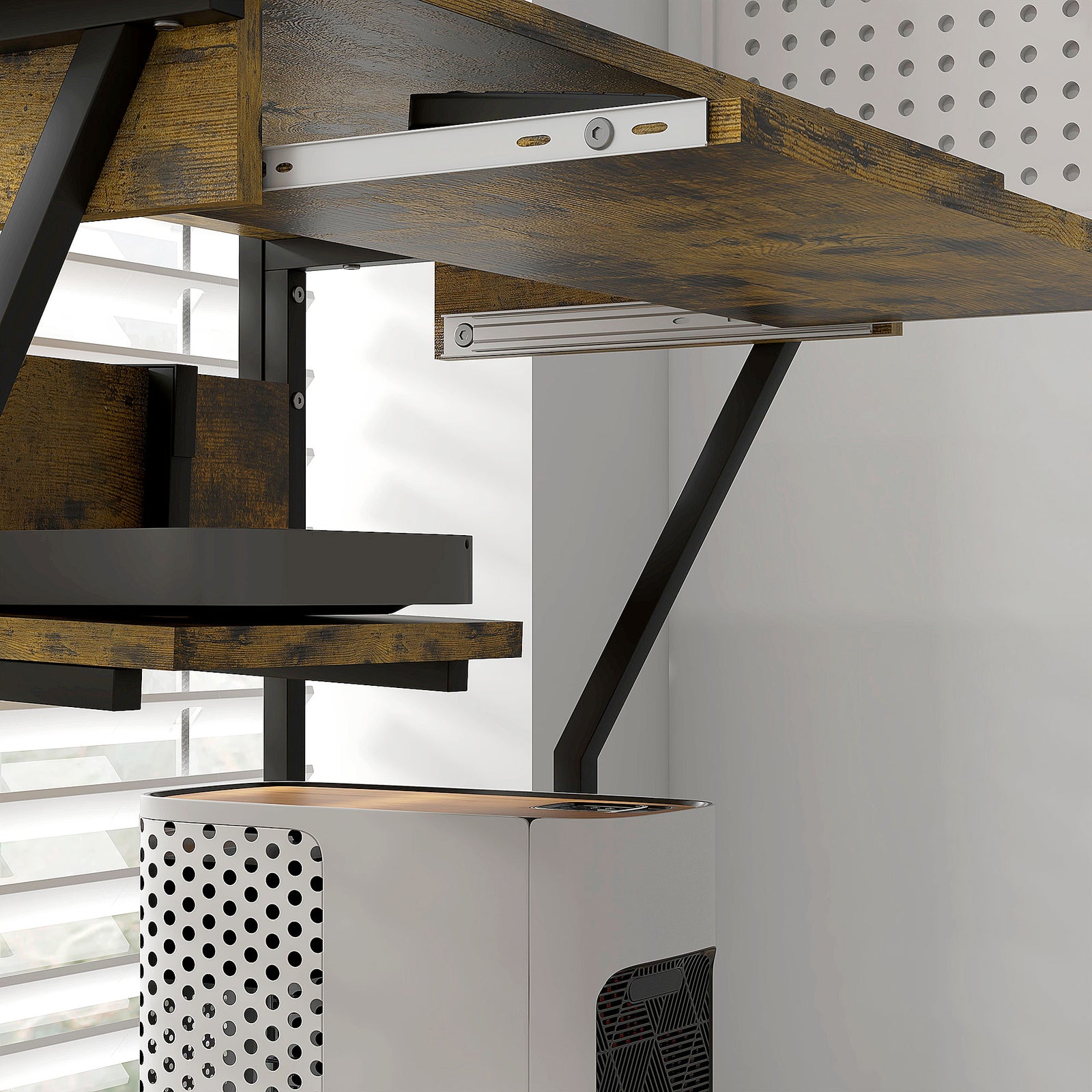 Mobile Desk With Storage Shelves, Industrial