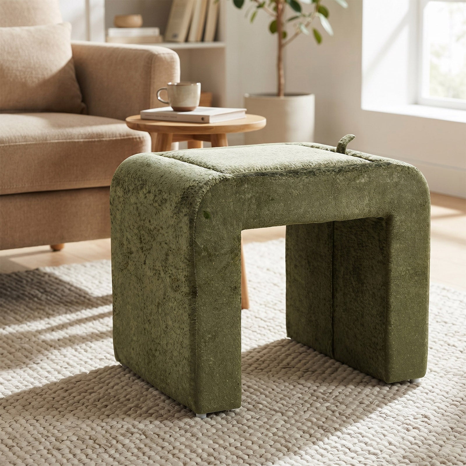 Modern Upholstered Footstool | Green