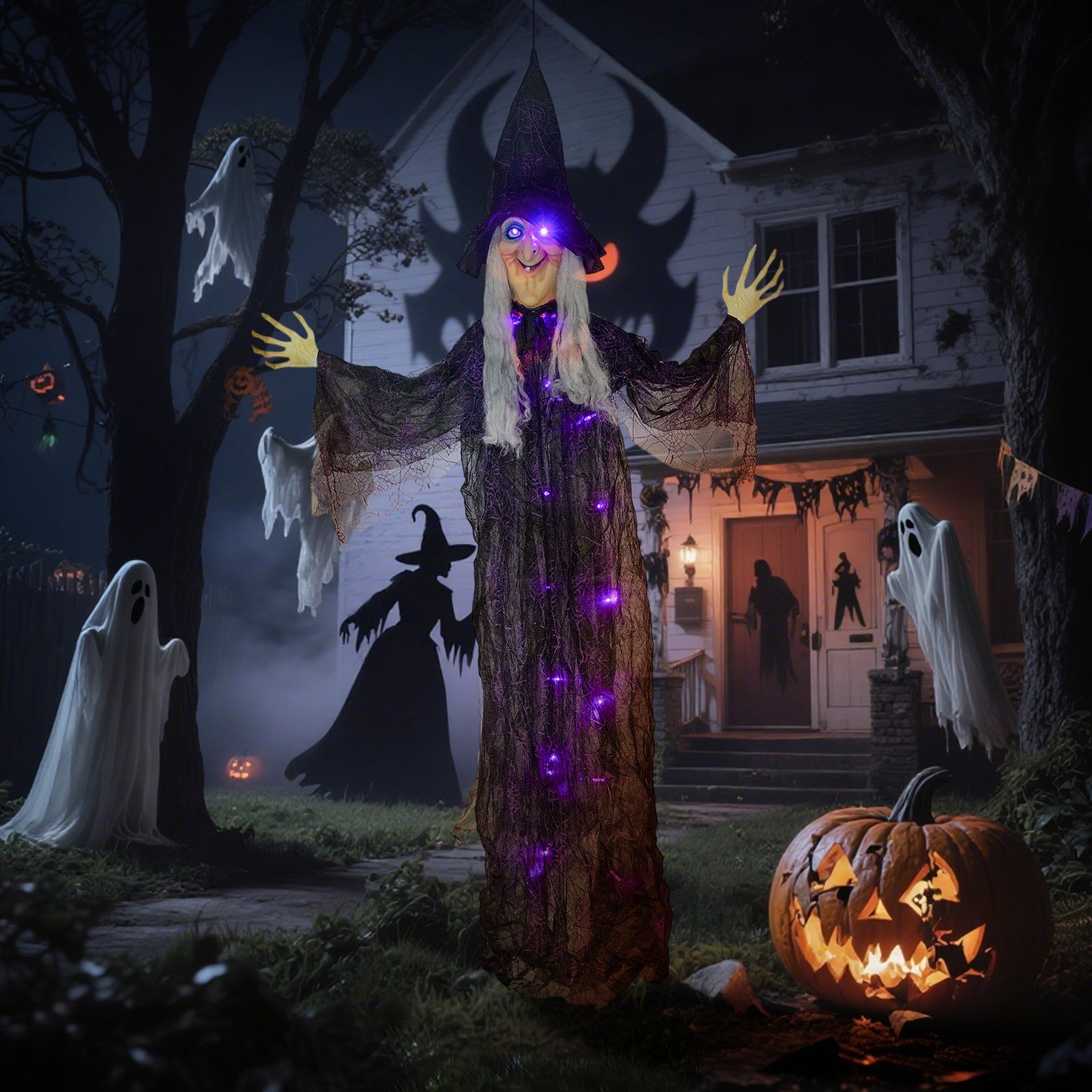 Voice Activated Halloween Animatronics Witch, Battery Operated