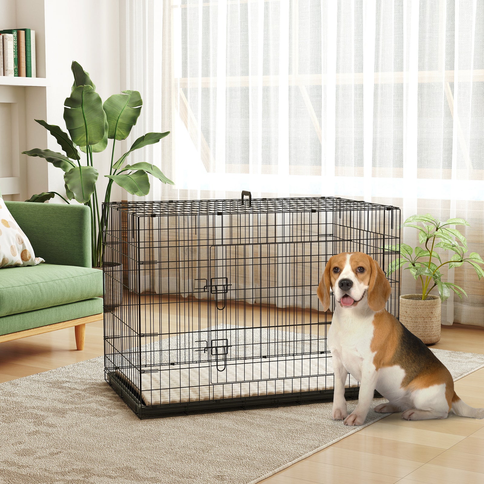 Pawhut Dog Crate With 2 Doors, Tray, Soft Cushion, For Extra Small Medium And Large Dogs | Black