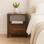 Arc-line Bedside Table, 1 Drawer, 1 Open Shelf, brown