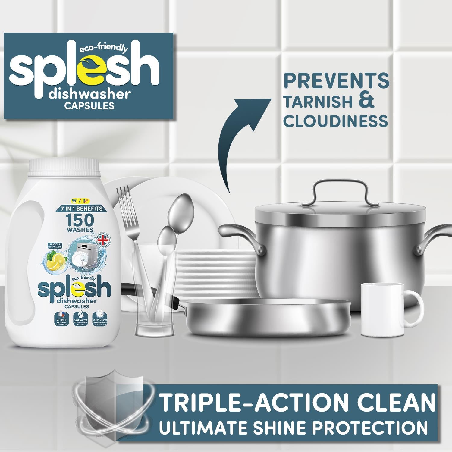 3 In 1 Ultimate Dishwasher Tablets, Lemon Scent 150 Capsules