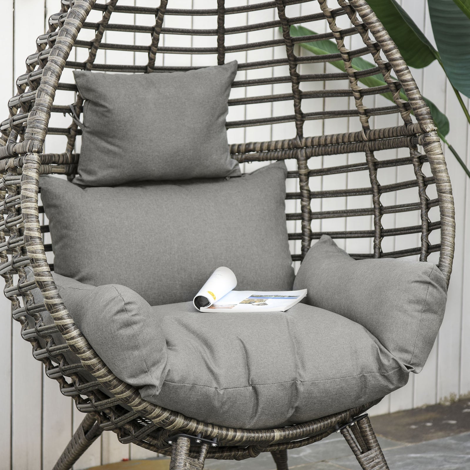 Rattan Wicker Teardrop Chair Lounger Soft Cushioned Patio | Gray