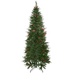 5/6/7ft Pencil Shape Christmas Tree, Berries | 7ft | Green